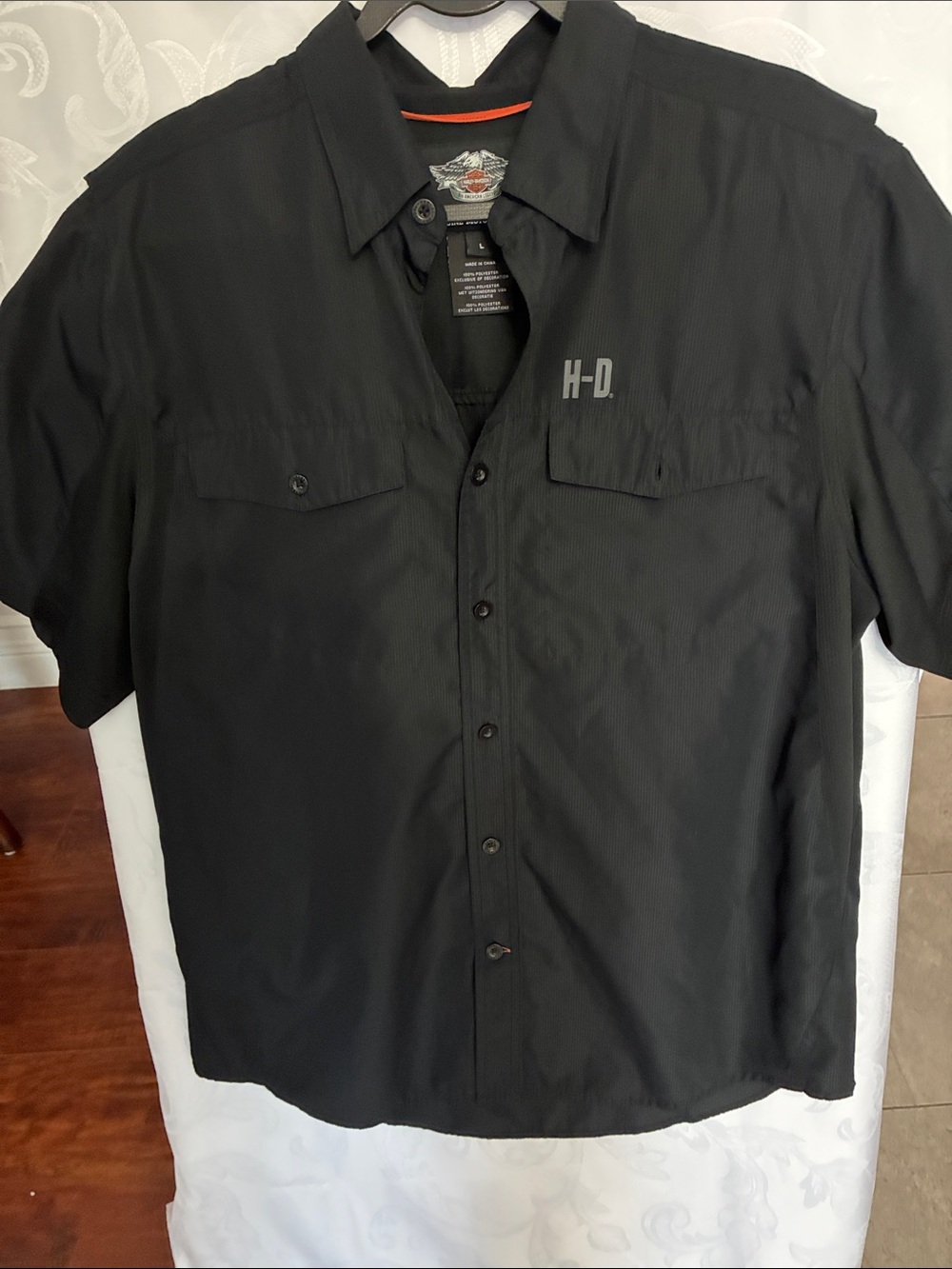 Harley-Davidson Black Short-Sleeve Button-Up Shirt with H-D Chest Logo